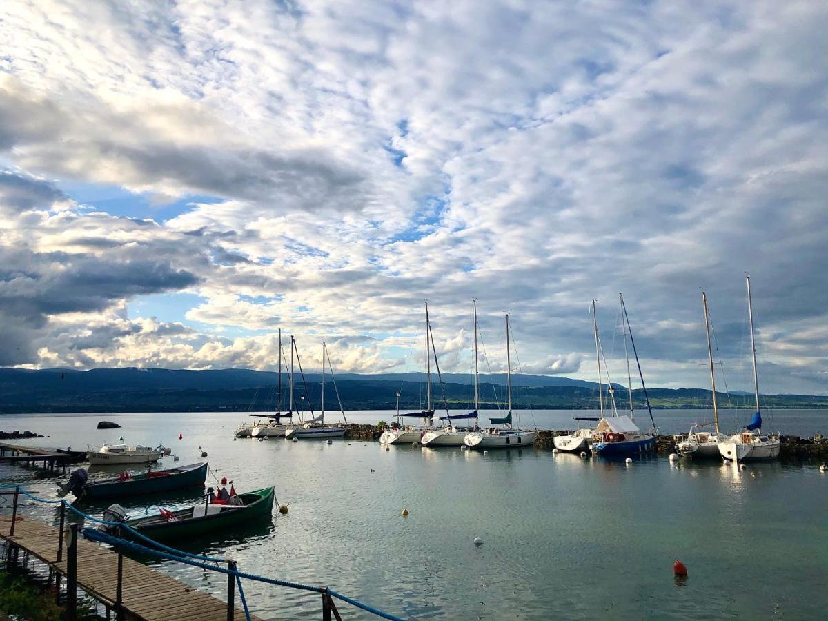 A Room With A View - Maisonnette Dans Bourg Medieval Au Bord Du Lac Leman Ивоар Екстериор снимка